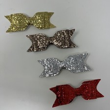 Glitter Hair Bow Lot Of 4 With Gripping Alligator Clips