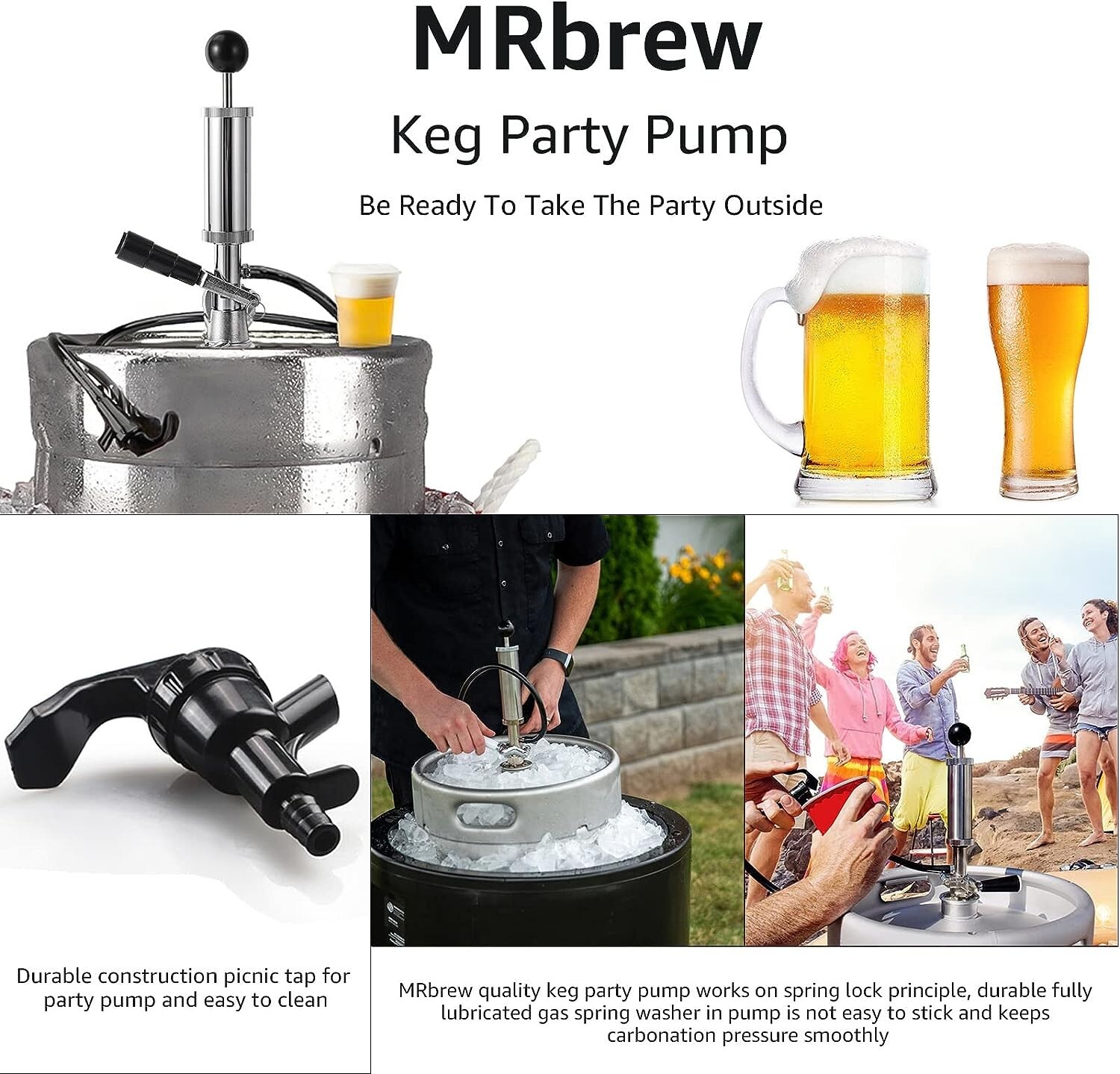 MRbrew Keg Party Pump, American D System Beer Keg Tap Keg Hand Pump 4'' Faucet & ΑμεΑ Care
