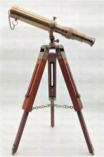 Brass Telescope With Wooden Tripod Stand Antique Brass Finish Maritime
