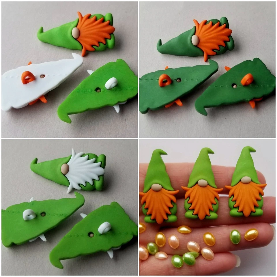 Craft Buttons IRISH GNOMES Gonk Leprechaun St Patrick's Day Easter Green Sewing - Image 2 of 2