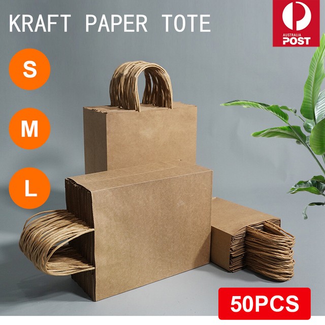 Kraft Paper Bags 50 x Bulk Gift Shopping Carry Craft Brown Bag with Handles Kraft Paper Bags 50 x Bulk Gift Shopping Carry Craft Brown Bag with Handles