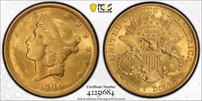 1904 Double Eagle Liberty Gold $20 PCGS MS 62 Struck Thru Obverse Error-RARE !!