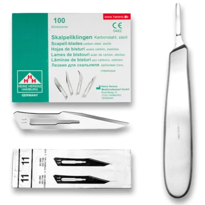 Set aus 100 Stück Skalpellklingen Figur 11 & passenden Skalpellhalter Griff rund - Bild 1 von 4