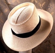 MEN'S WIDE BRIM STRAW FEDORA PANAMA WHITE HAT SIZE 71/4 TO 73/8 MADE INUSA