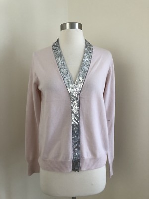 New Harlow Cardigan Sweater with Sequin Placket Pink Sz S Small  G9842