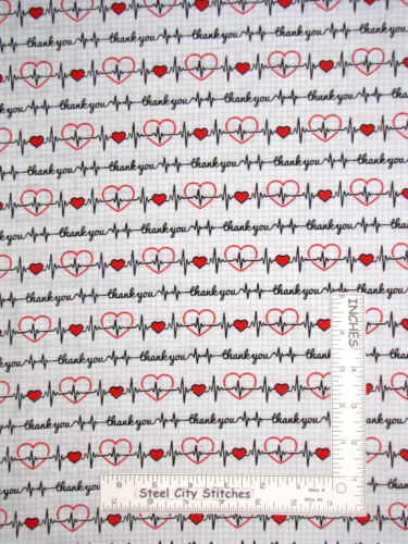 Infermiera medica battito cardiaco ECG Dr RN Thank You tradizioni tessuto di cotone lunghezza 18 - Foto 1 di 1