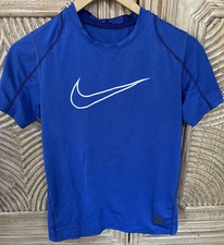 NIKE PRO BOYS ATHLETIC FITTED BLUE SHORT SLEEVE SHIRT SIZE L