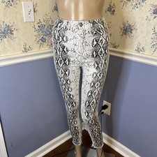 Zara Woman White Black Snake Print High Waist Raw Hem Skinny Jeans, Size 2