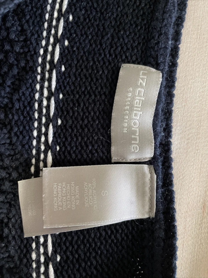 LIZ CLAIBORNE Collection Navy Blue & White Small Sleeveless Sweater Tank - Image 3 of 4