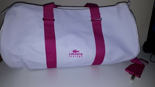 lacoste parfums ladies holdall white and pink