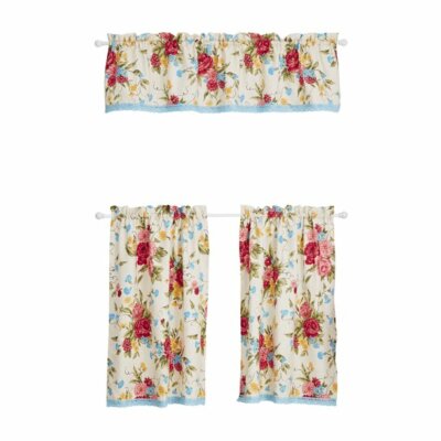 Pioneer Woman SWEET ROSE Small Window Three (3) Piece Curtain