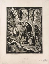 Man with Drill by Charles Turzak – Woodcut Print – WPA Modernist Art