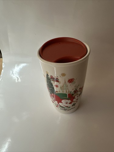 Walt Disney World Starbucks Ceramic Tumbler Mug 12 oz NEW Christmas With Lid - Picture 2 of 10