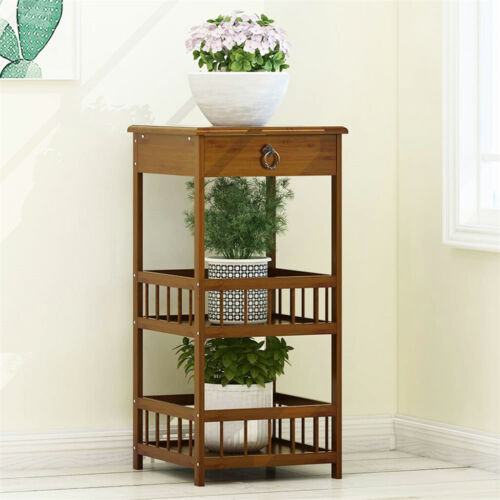 Vintage Indoor Plant Stand Tall Nightstand Drawer End Table Beside Storage Shelf - Picture 2 of 14