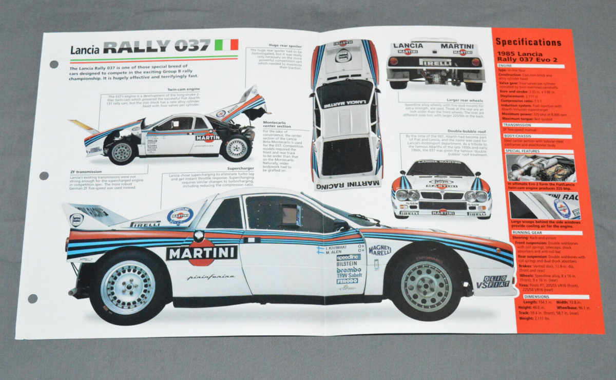 1982-1985 LANCIA RALLY 037 (Evo 2) Race Car SPEC SHEET BROCHURE