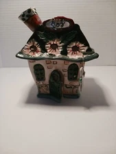 Blue Sky Clayworks Heather Goldminc 2003 Joy Cottage House Tealight Flowers