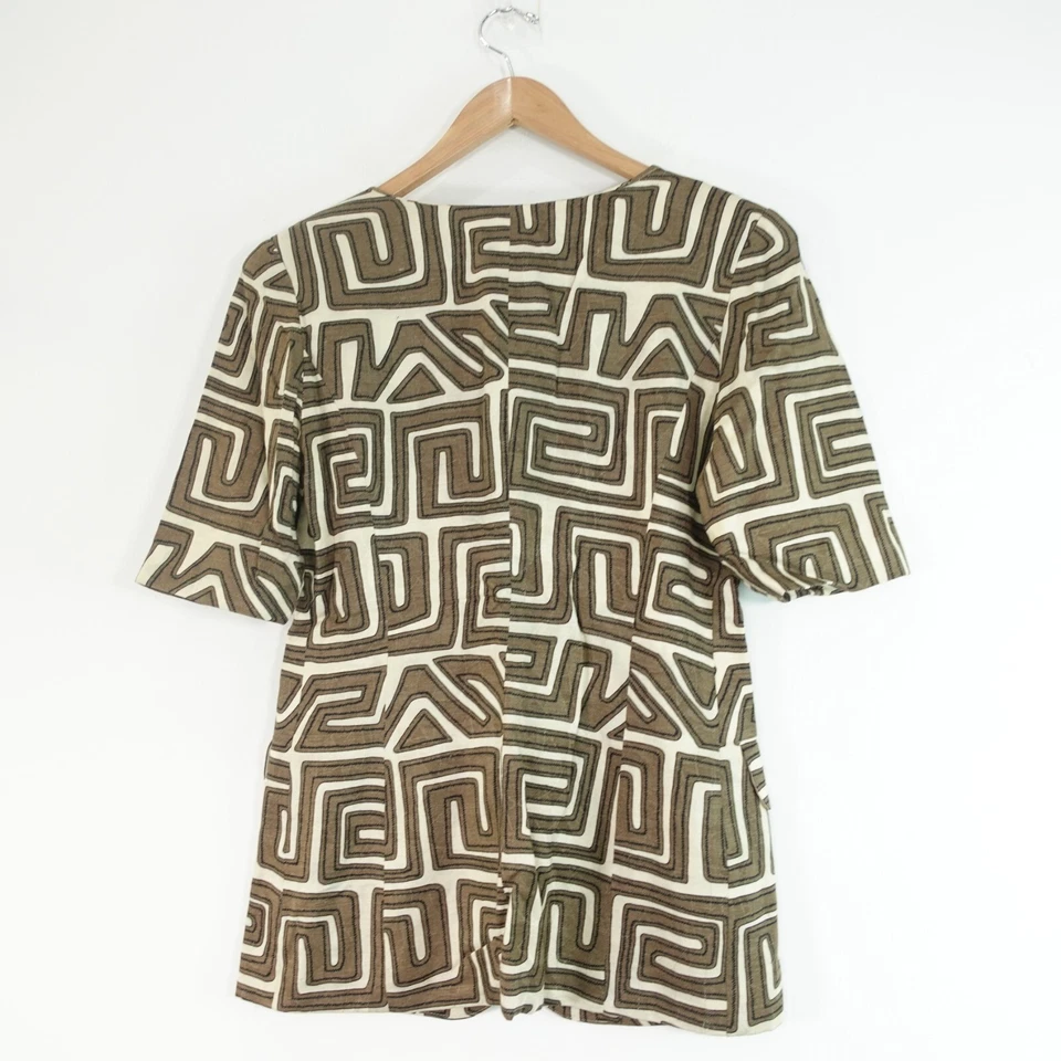 Blusa De Colección Saks Fifth Avenue 8 M Marrón Secretaria Azteca Arte Popular FUNCIONA EE. UU. Foto 2 de 4