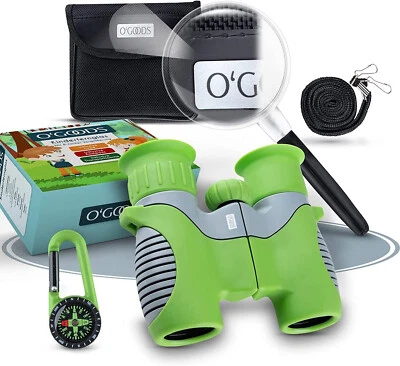 Prismáticos para niños Prismáticos infantiles Lupa Brújula y Bolsa Zoom 8x Verde