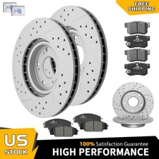 For 2006-2011 Honda Civic Acura CSX Front & Rear Drilled Rotors Ceramic Pads Kit