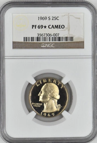 1969-S Proof Washington Quarter 25C NGC PF 69* Cameo