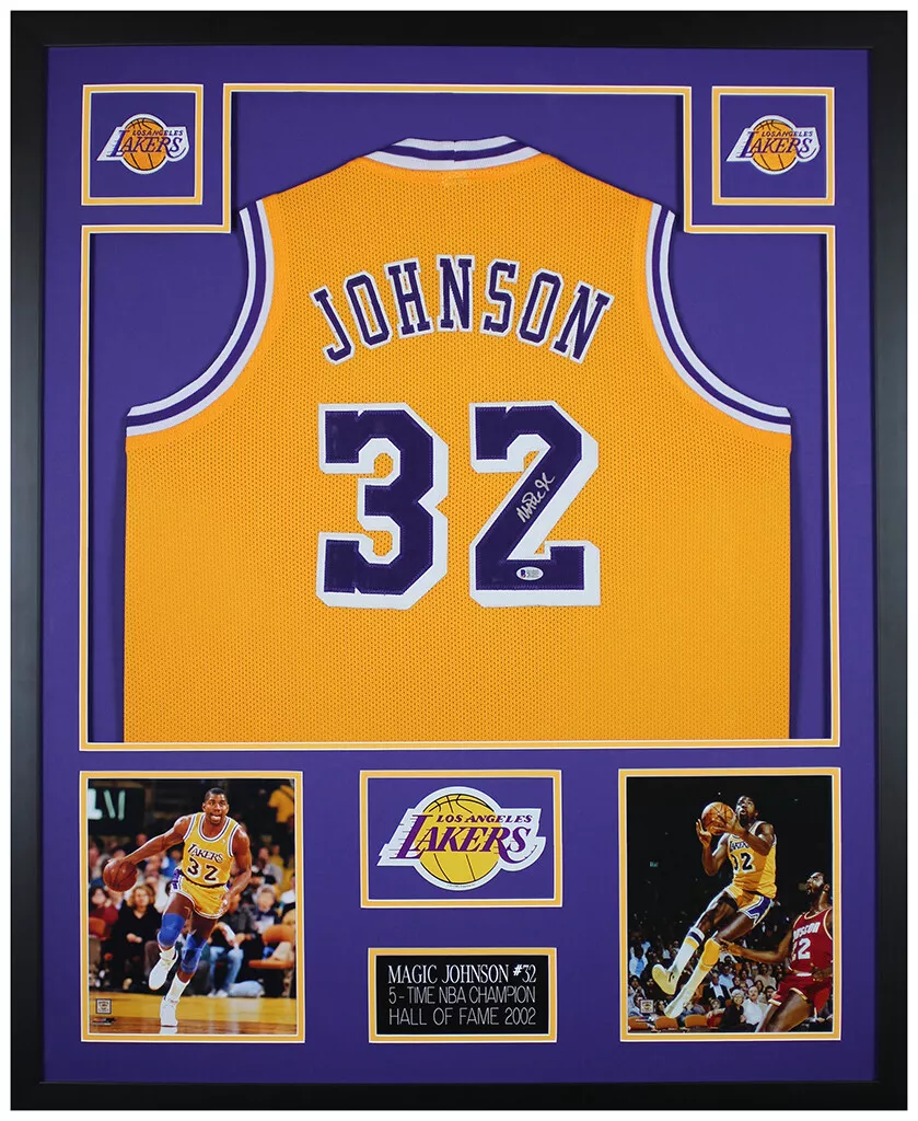  Magic Johnson Autographed Yellow Los Angeles Lakers