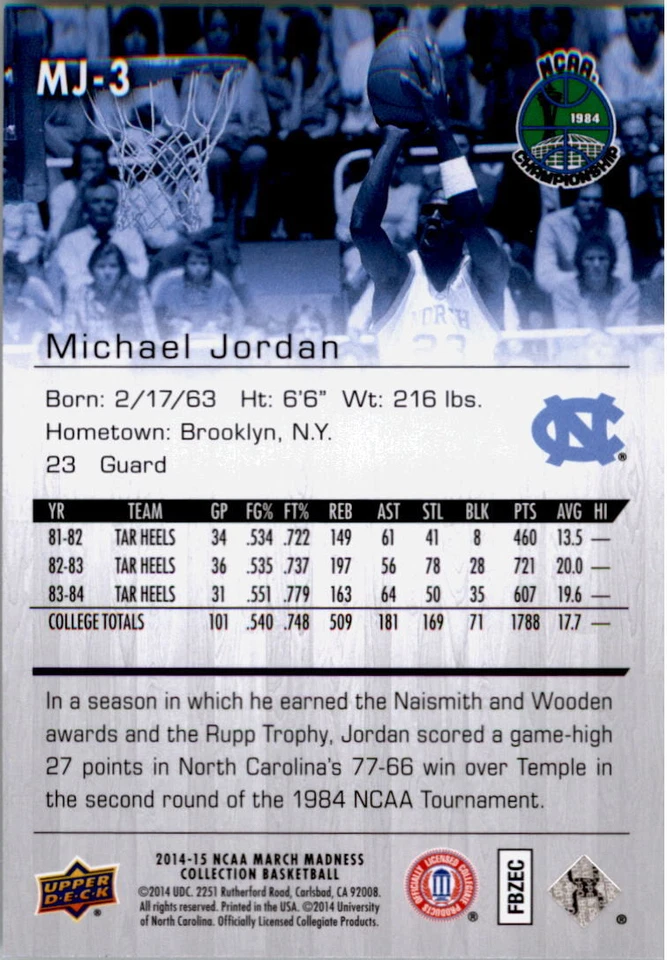 2014-15 Upper Deck March Madness Collection #MJ3 Michael Jordan - Image 2 of 2