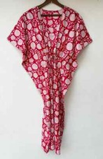 Women Cotton Red Summer Sleepwear Beach Cover Floral Print Long Caftan Dress