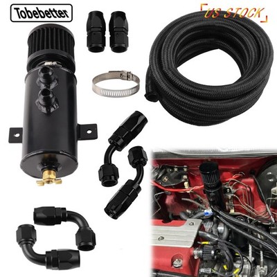 10AN Oil Catch Reservoir Tank Can Breather Filter Baffled+Hose Fittings Fuel New