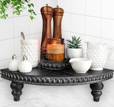 Corner Pedestal Stand Rustic Decor Riser for Display - Farmhouse Wood Rounded...