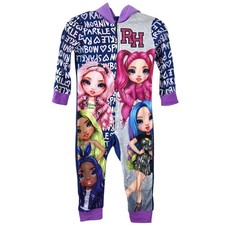 Rainbow High Girls XS 4/5 Fleece Hooded Pajamas Colorful Dolls Design Full-Zip