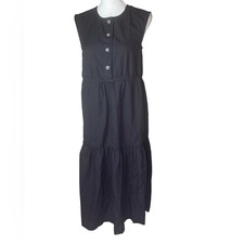 Everlane The Tiered Midi Wm’s Sz XS Black Button Chest Sleeveless Cotton Dress