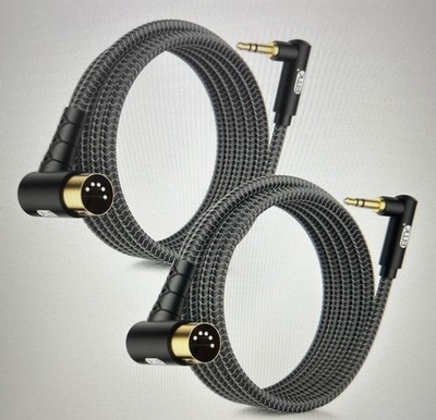 2 Pack EMK 90 Degree MIDI Cable, 3.5mm TRS To 5 Pin DIN, Right Angle, 4 ft