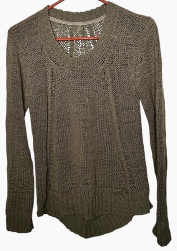 Prana Open Weave Sweater Sz M Olive Green Long Sleeve Cotton Knit Breathable - Picture 1 of 4