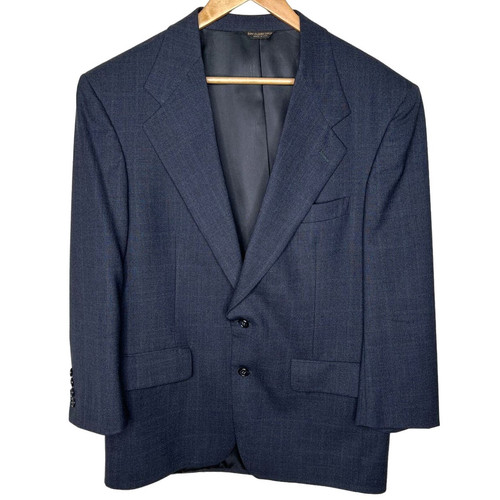 Bill Blass Vintage Men's 40R 100% Wool Blazer Sportcoat Plaid Jacket Navy Blue
