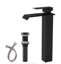 BWE Waterfall Single Hole Single Handle Bathroom Vessel Sink Faucet in Matte Bla