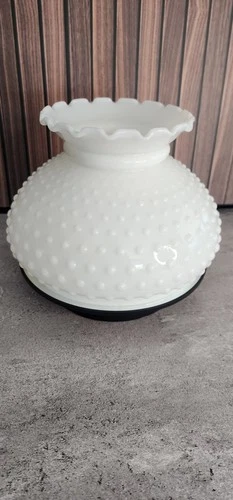 Vintage White Milk Glass Hobnail Hurricane Lamp Shade 7 7/8" Fitter  5 1/2" Tall