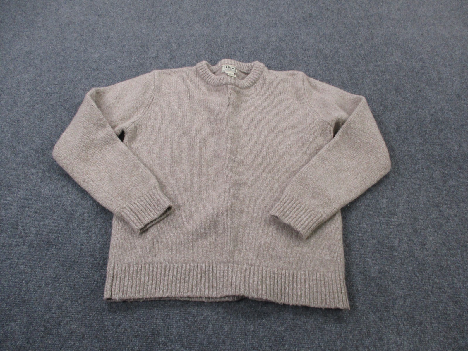 Vintage LL Bean Sweater Mens L Beige Lambs Wool Classic Pullover Casual