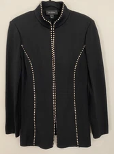 ST. JOHN Womens Black Metal Studded Knit Blazer Size 10 Sophisticated Modern