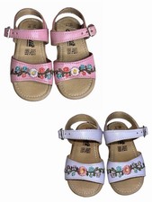 2 Pair Toddler Girl Leather Sandals Mexico Embroidered Flower Pink Purple 7