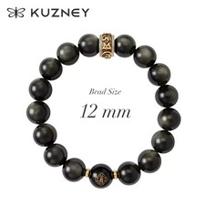 Kuzney Bracelet 12mm Gold Obsidian Herren Armband Amulettperlen Jewelry