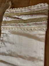 Vintage Victorian Ivory Satin Christmas Stocking W/Gold  Floral Trim Top 17  