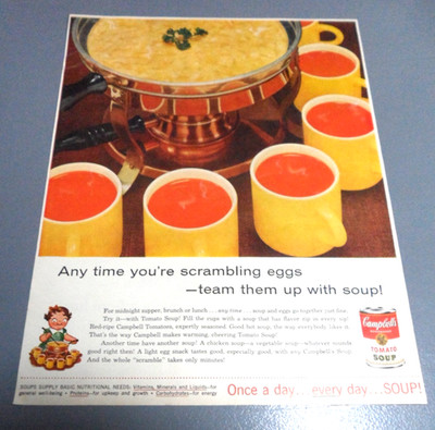 Campbell's Condensed Tomato Soup Scrambled Eggs Kitchen Decor 1957 Print Ad 326