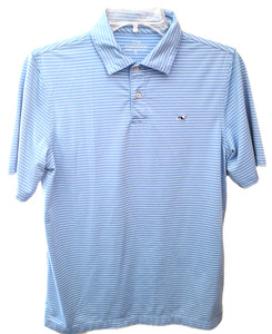 Vineyard Vines Boys Polo Shirt XL 18 Blue Stripe Performance Whale Logo