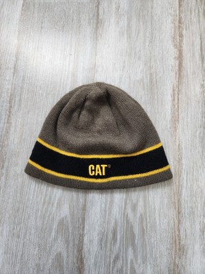 CAT Caterpillar Knit Beanie Gray Black Yellow Stripe Unisex Adult One Size