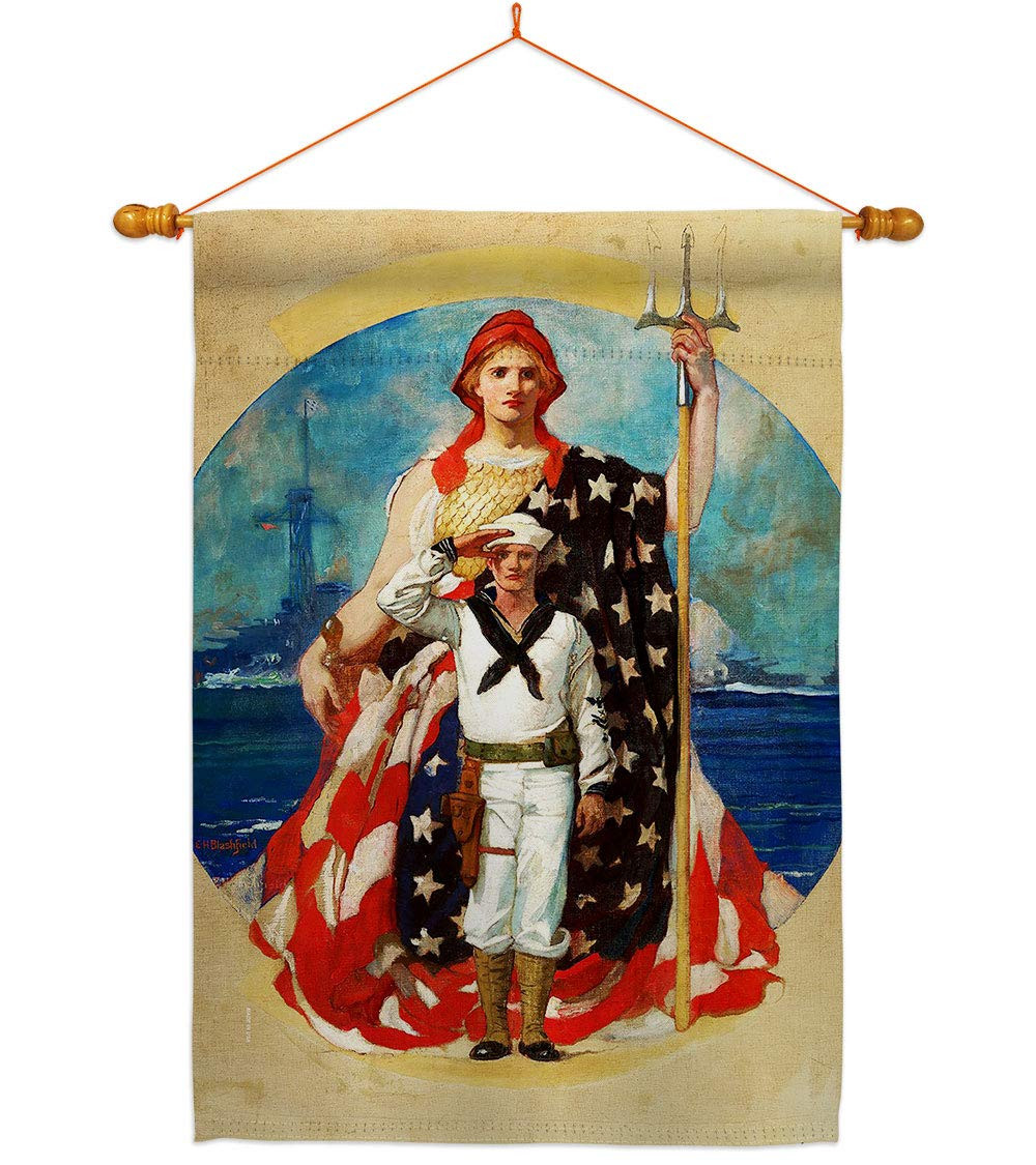 Navy Wartime House Flag Dowel Set Armed Forces USN Seabee United State Americ...