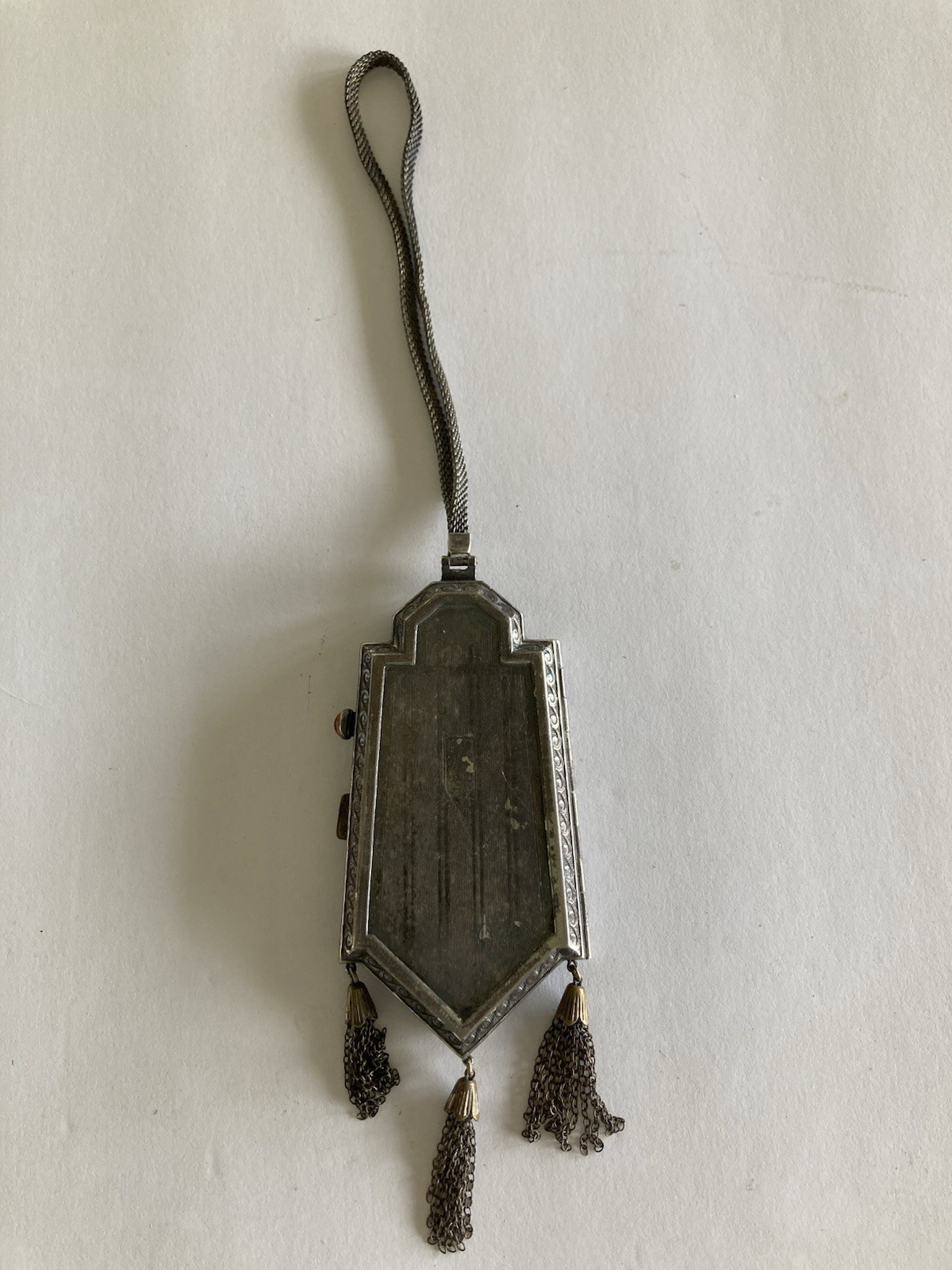 Antique Art Deco Wristlet Compact EC Co  Nickel Plate In Nice Shape