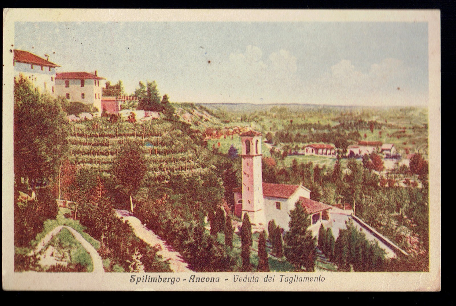 SPILIMBERGO (Pordenone). Piazza Plebiscito e Loggia. Vg. c/fr. 1933.