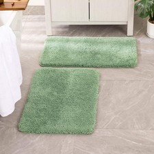 MIULEE Set of 2 Non Slip Shaggy Bathroom Rugs Extra 16''x24'', Sage Green