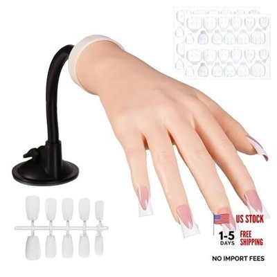 Silicon Practice Hand for Acrylic Nails, Realistic Fake Hand with Stand, 40