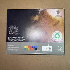 Winsor  Newton Professional Watercolour Field Set 14 Half Pan  Brush 15pc NEW